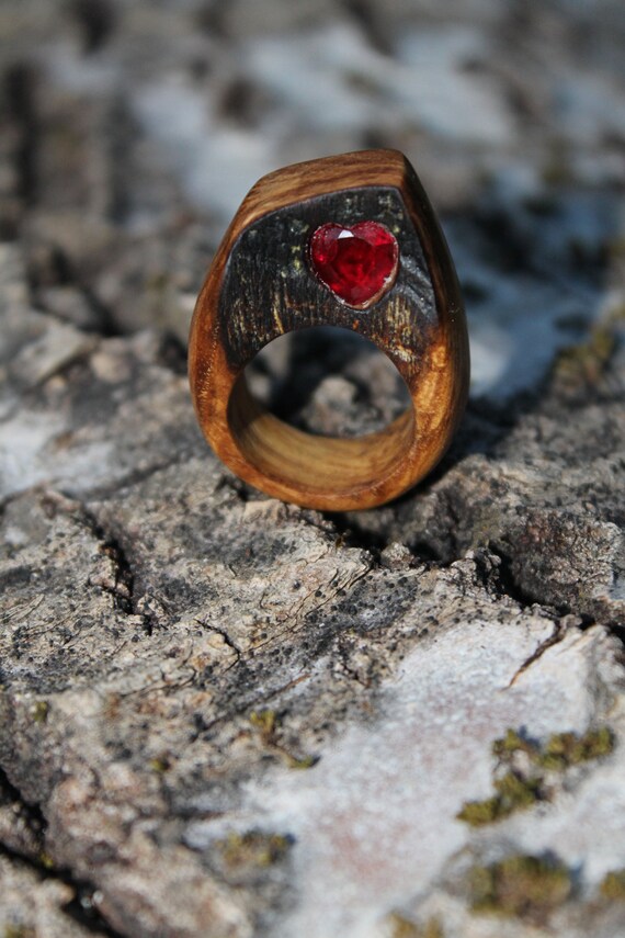 Heart ring with red heart promise ring engagement ring lover Etsy