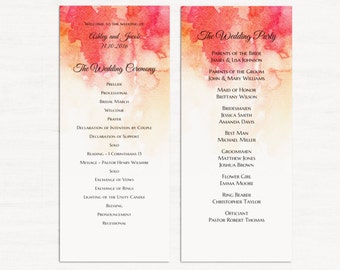 red wedding program template fall wedding ceremony program etsy