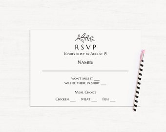 green wedding rsvp cards template greenery wedding response etsy