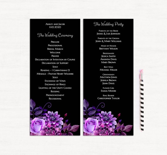 Black Wedding Ceremony Program Diy Wedding Programs Printable Etsy