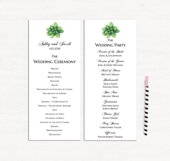 Wedding Program Template Greenery Ceremony Card Printed Garden Etsy