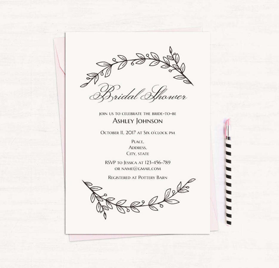 Simple Bridal Shower Invitation Template Black And White Etsy Simple Bridal Shower Invitations Templates