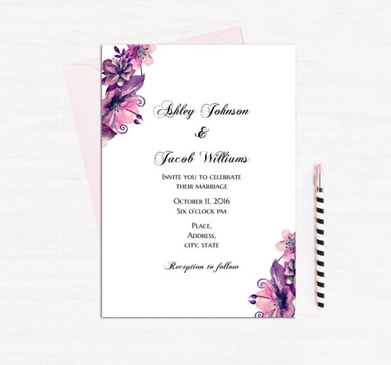 purple wedding invitations printable