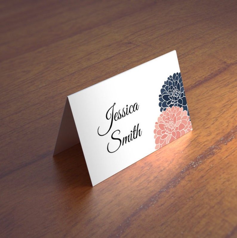 Diy place card template Escort cards Instant download seating card Navy and blush wedding place card Name card printable Guest cards