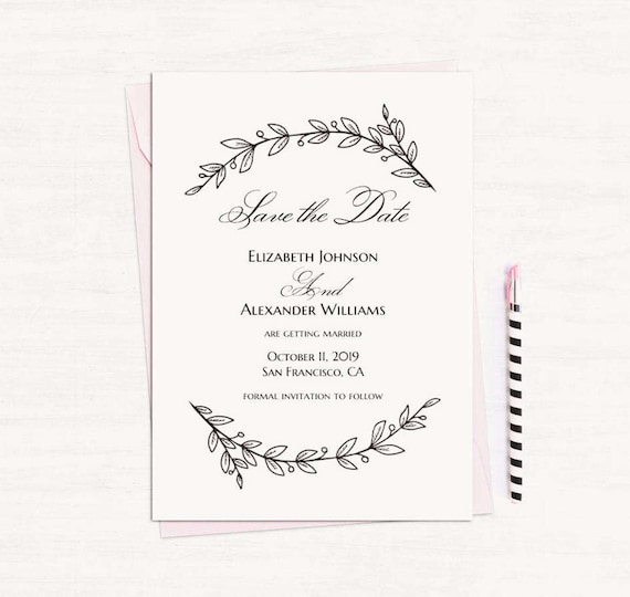 Simple Wedding Announcement Template Black And White Save The Etsy
