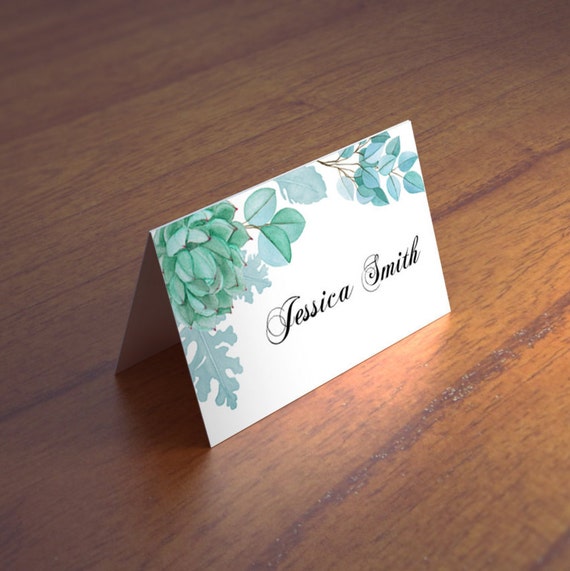 Succulent Wedding Place Cards Template Mint Name Cards Etsy