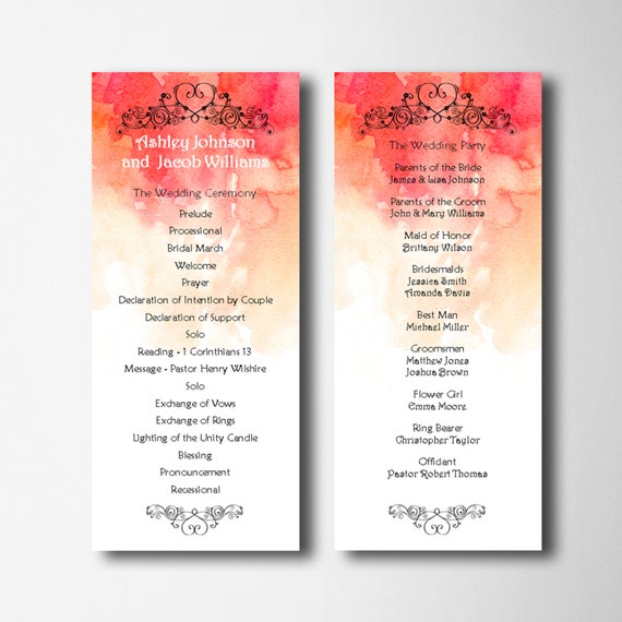 Red Wedding Program Template Fall Wedding Ceremony Program Etsy