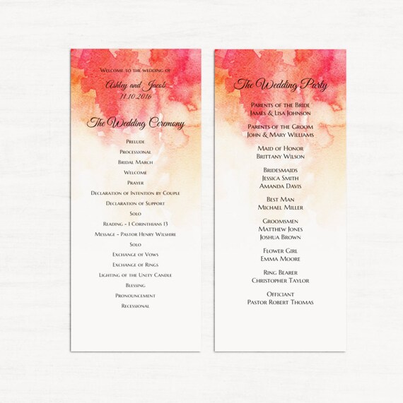 Red Wedding Programs Printable Order Of Ceremony Fall Wedding Etsy