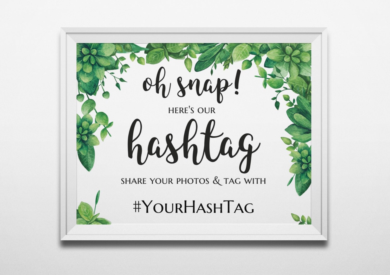 Green wedding hashtag sign template Floral instagram hashtag Etsy