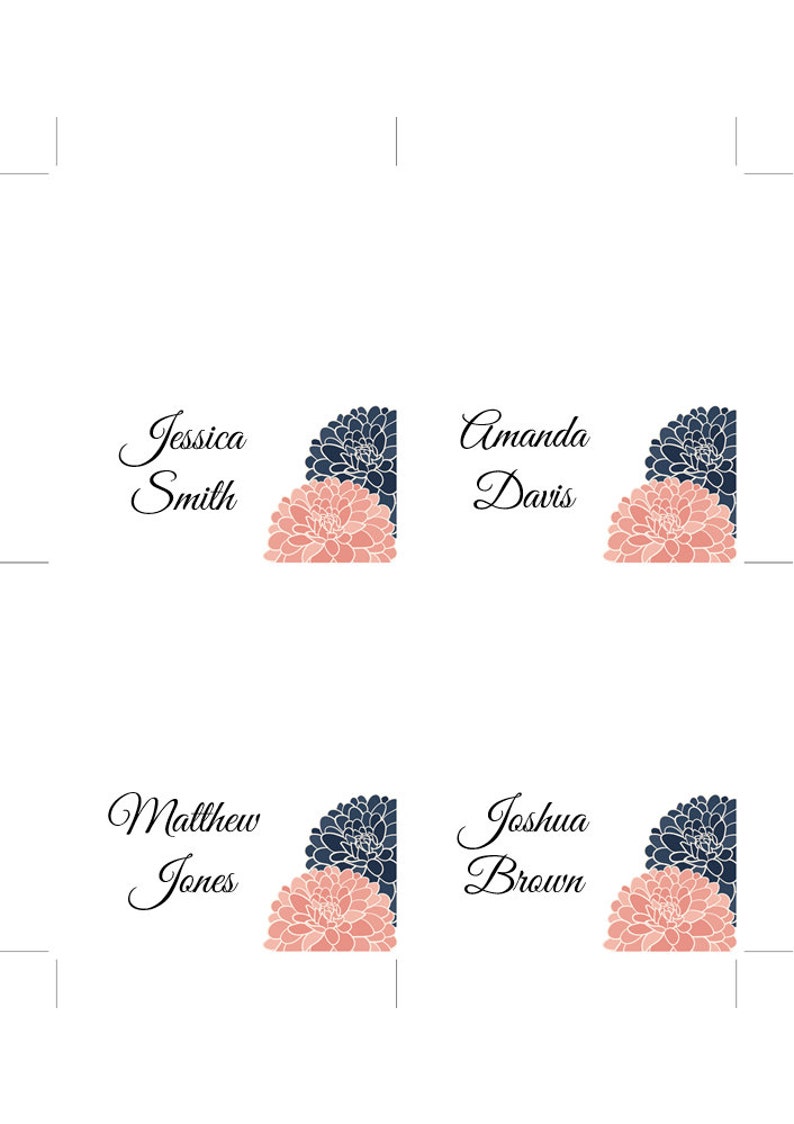 Diy place card template Escort cards Instant download seating card Navy and blush wedding place card Name card printable Guest cards