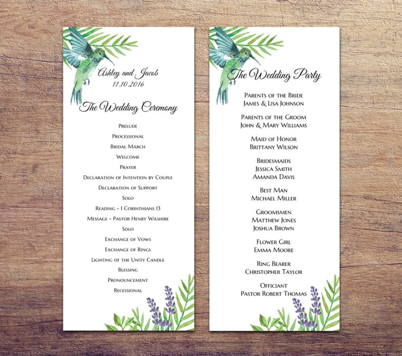 Destination Wedding Program Diy Green And Blue Exotic Wedding Etsy