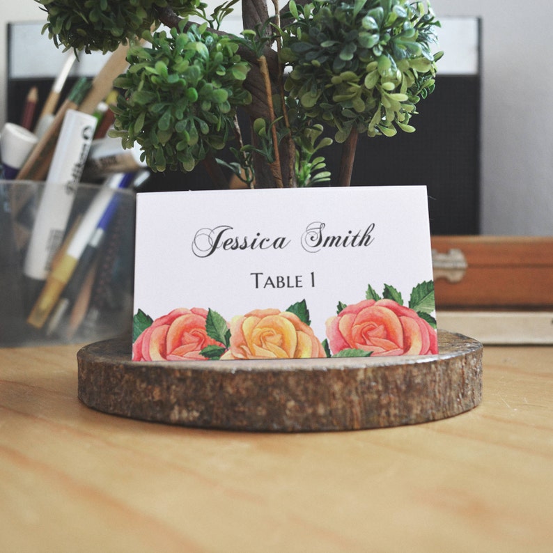 Boho wedding place cards Roses wedding name card diy Romantic wedding table cards Cottage chic wedding decoration Boho chic wedding 1W40