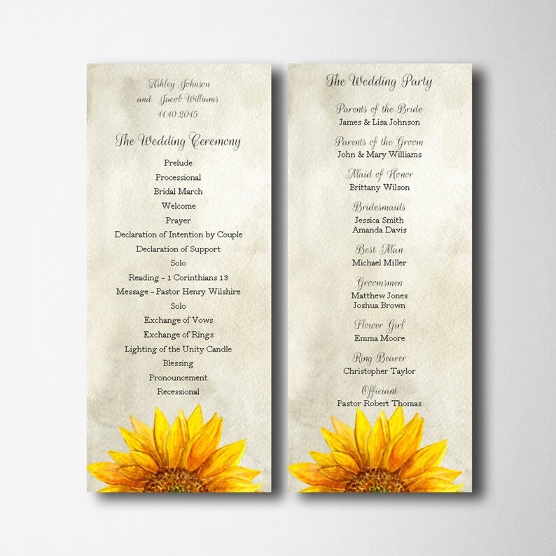 Rustic Wedding Program Templates Sunflower Wedding Etsy