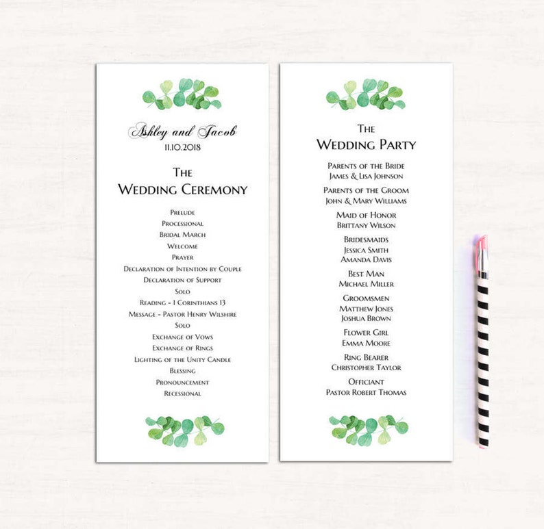 Garden Wedding Program Template Summer Ceremony Program Diy Etsy
