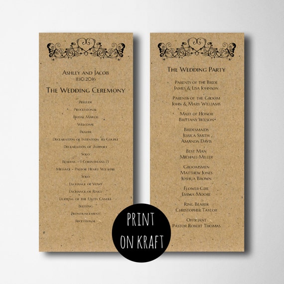 Rustic Wedding Program Printable Country Wedding Program Etsy