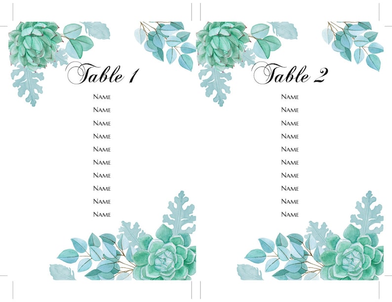 Succulent wedding seating chart template Mint wedding Floral seating plan printable Botanic wedding table plan diy Instant download 1W128