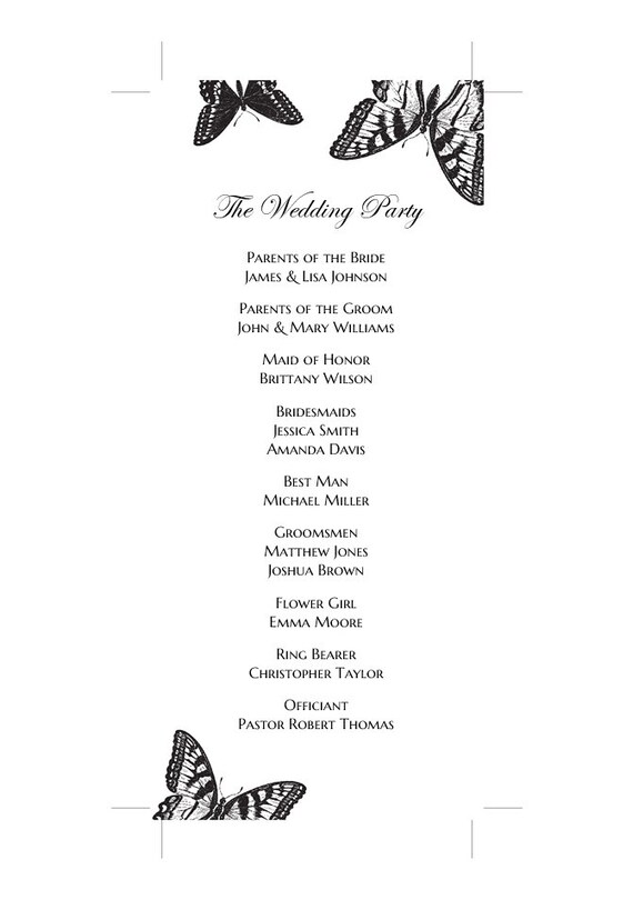 Butterfly Program Black And White Wedding Template Classic Etsy