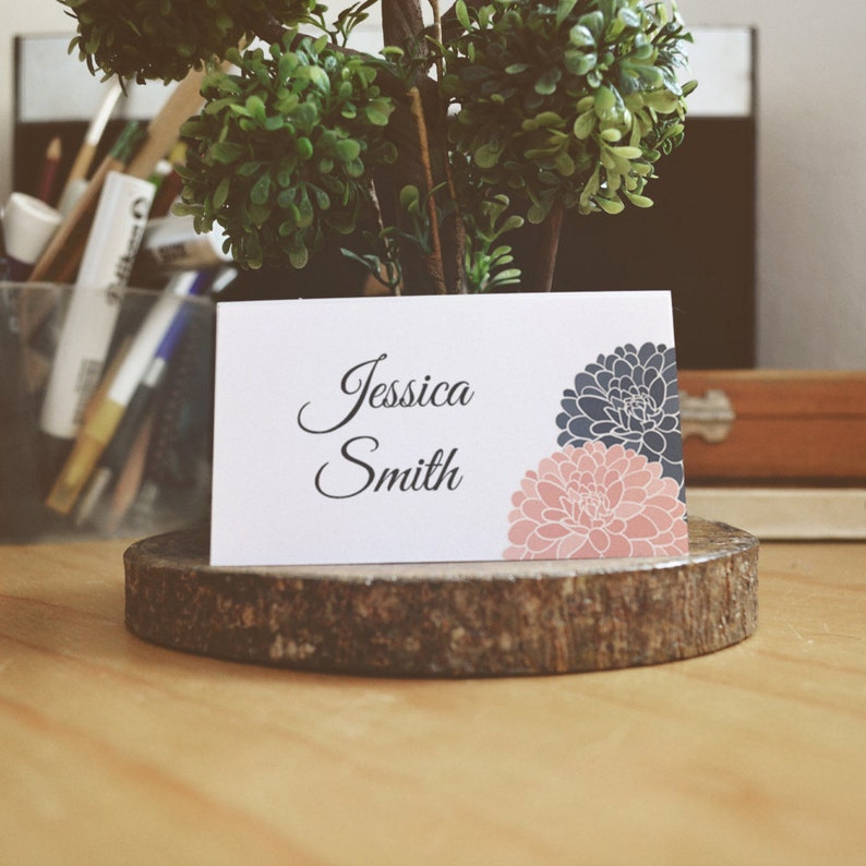 Diy place card template Escort cards Instant download seating card Navy and blush wedding place card Name card printable Guest cards