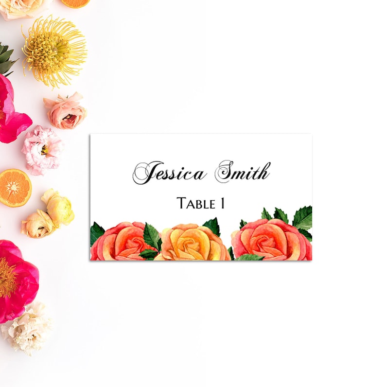 Boho wedding place cards Roses wedding name card diy Romantic wedding table cards Cottage chic wedding decoration Boho chic wedding 1W40