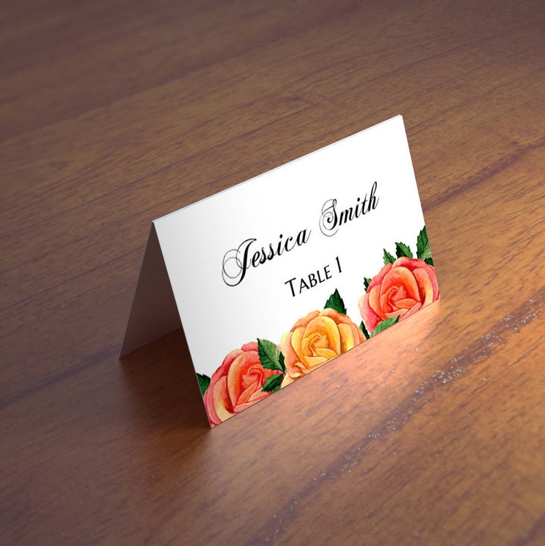 Boho wedding place cards Roses wedding name card diy Romantic wedding table cards Cottage chic wedding decoration Boho chic wedding 1W40