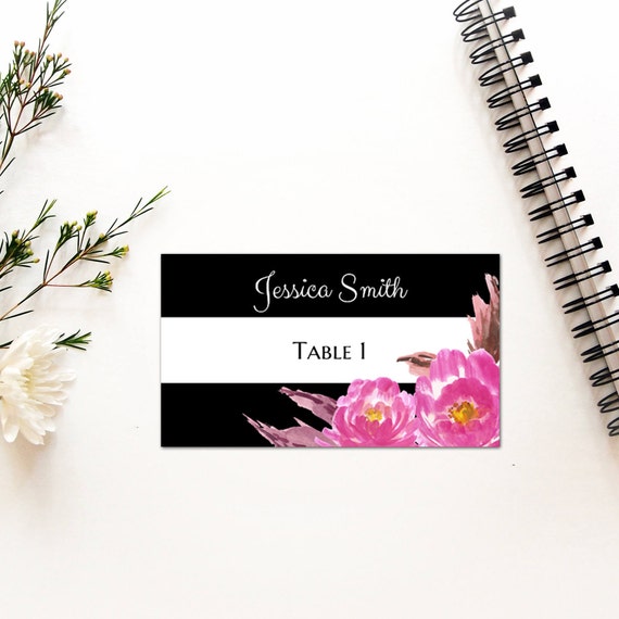 Striped Wedding Place Card Template Escort Cards Diy Modern Etsy