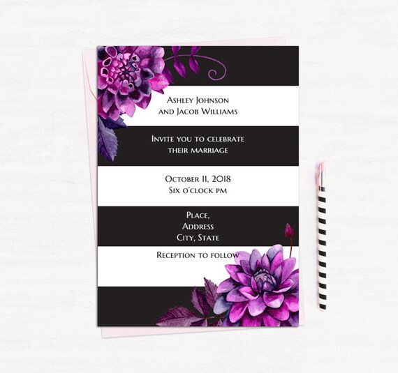 Purple Wedding Invitation Printable Modern Wedding Invitation Etsy