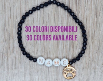 rose gold paw bracelet, dog bead bracelet, personalized animal jewelry, custom beaded bracelet, colorful beads bracelet, rose gold paw charm