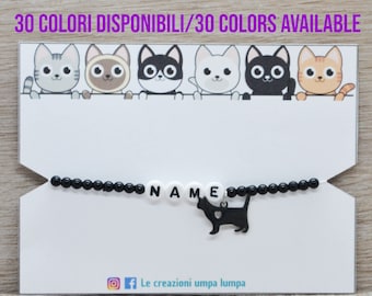 cat bracelet heart, cat bracelet with name, personalized animal jewelry, custom name beaded bracelet, colorful beads bracelet, cat charm