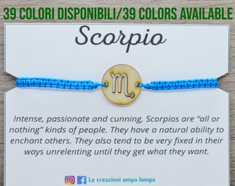 scorpio bracelet, zodiac signs bracelet, horoscope bracelet, wood charm bracelet, constellation bracelet, adjustable cord bracelet ENG