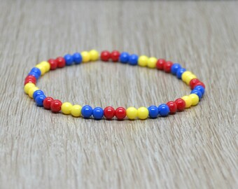 VENEZUELAN FLAG BRACELET primary colors gold plated heart bangle Yellow blue and red crystals. Colombia-Ecuador bracelet