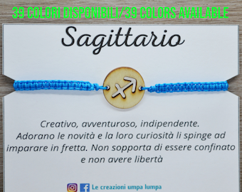 sagittarius bracelet, zodiac signs bracelet, horoscope bracelet, wood charm bracelet, constellation bracelet, adjustable cord bracelet ITA