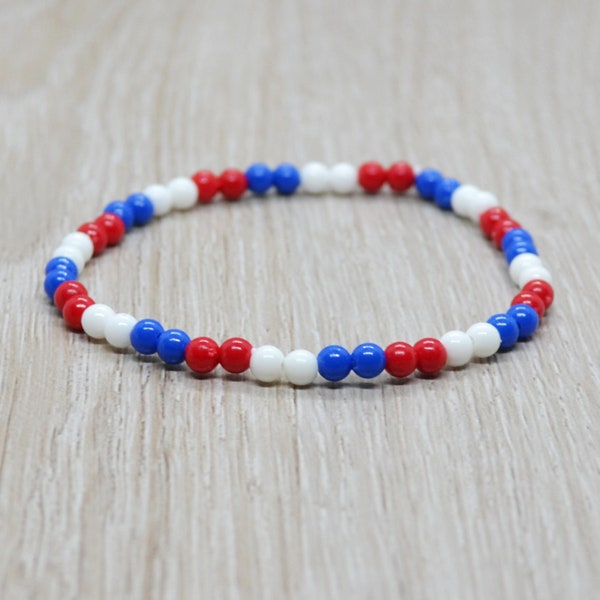 flag bead bracelet, elastic beaded bracelet, slovenia bracelet, slovakia bracelet, white blue red bracelet