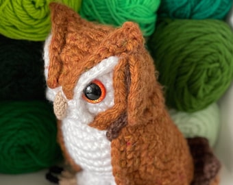 Screech Owl Amigurumi Crochet Pattern, Realistic Plush Bird of Prey Digital Download PDF Tutorial