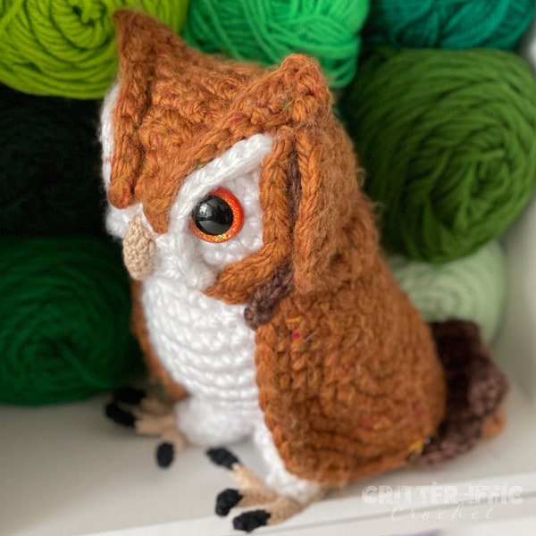 Screech Owl Amigurumi Crochet Pattern, Realistic Plush Bird of Prey Digital Download PDF Tutorial