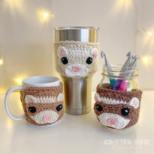 Ferret Coffee Mug Cozy Crochet Pattern, Pole Cat Travel Cup Animal Sleeve Digital Download PDF Tutorial