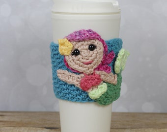 Mermaid Coffee Mug Cozy Crochet Pattern, Magical Sea Maiden Siren Travel Cup Sleeve Digital Download PDF Tutorial