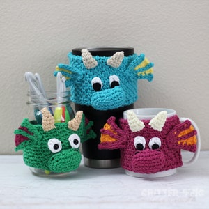 Dragon Coffee Mug Cozy Crochet Pattern, Magical Fantasy Creature Travel Cup Animal Sleeve Digital Download PDF Tutorial