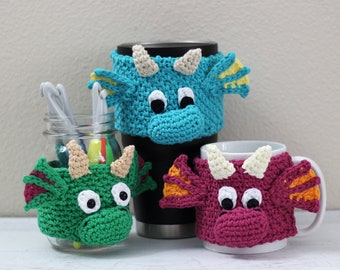 Dragon Coffee Mug Cozy Crochet Pattern, Magical Fantasy Creature Travel Cup Animal Sleeve Digital Download PDF Tutorial