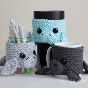 Manatee Coffee Mug Cozy Crochet Pattern, Sea Cow Travel Cup Ocean Animal Sleeve Digital Download PDF Tutorial