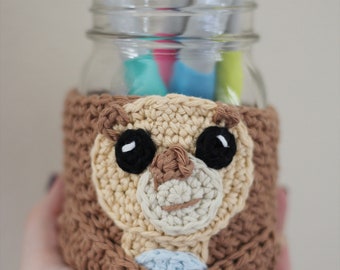 Otter Coffee Mug Cozy Crochet Pattern, River Weasel Travel Cup Sea Animal Sleeve Digital Download PDF Tutorial