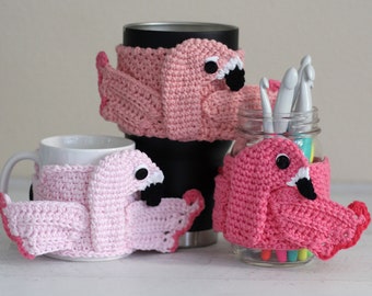 Flamingo Coffee Mug Cozy Crochet Pattern, Pink Bird Travel Cup Animal Sleeve Digital Download PDF Tutorial