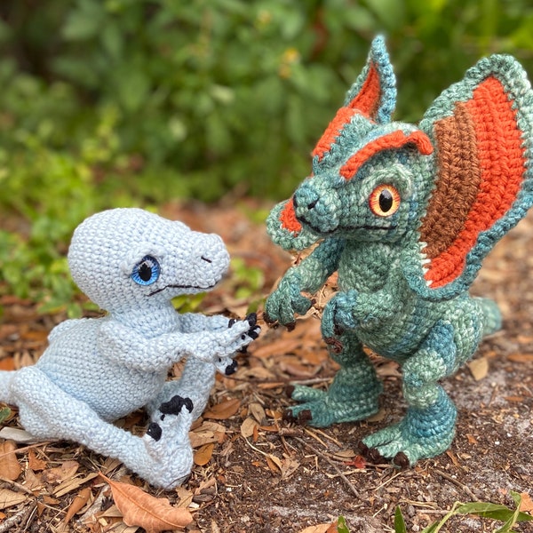 Dinosaur Amigurumi Crochet Pattern, Dexter the Dilophosaurus and Raptor Realistic Dino Plush Digital Download PDF Tutorial