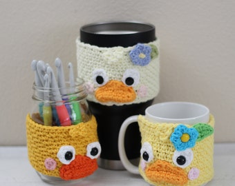 Duck Coffee Mug Cozy Crochet Pattern, Springtime Bird Travel Cup Animal Sleeve Digital Download PDF Tutorial