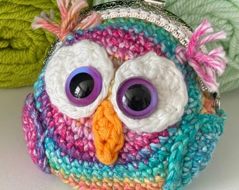 Owl Coin Purse Crochet Pattern, Clasped Bird Change Pouch Animal Money Bag Digital Download PDF Tutorial