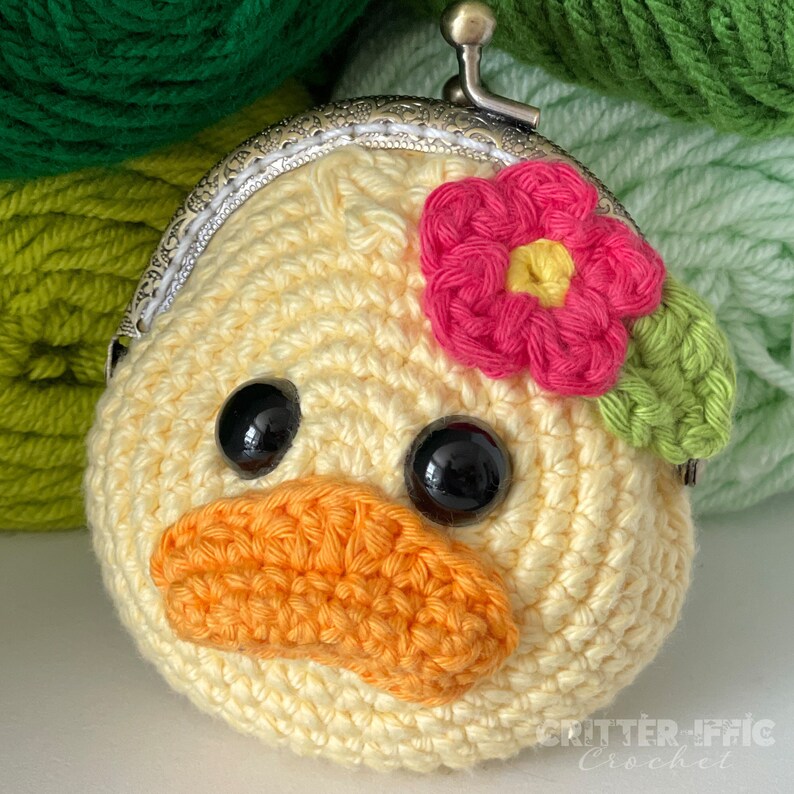 Duck Coin Purse Crochet Pattern, Clasped Duckling Bird Change Pouch Money Bag Digital Download PDF Tutorial image 2