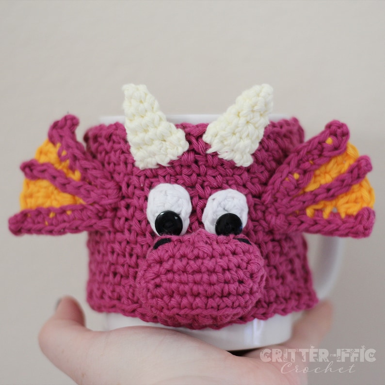 Dragon Coffee Mug Cozy Crochet Pattern, Magical Fantasy Creature Travel Cup Animal Sleeve Digital Download PDF Tutorial image 3