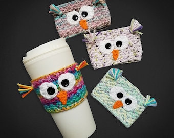 Owl Coffee Mug Cozy Crochet Pattern, Bird Travel Cup Animal Sleeve Digital Download PDF Tutorial