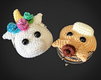 Unicorn Coin Purse Crochet Pattern, Magical Horse Clasped Fantasy Animal Change Pouch Money Bag Digital Download PDF Tutorial