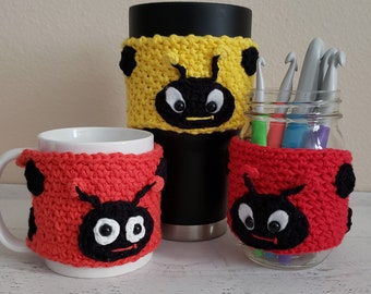 Ladybug Coffee Mug Cozy Crochet Pattern, Ladybird Beetle Travel Cup Sleeve Digital Download PDF Tutorial