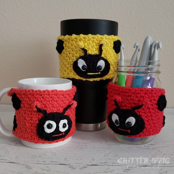 Ladybug Coffee Mug Cozy Crochet Pattern, Ladybird Beetle Travel Cup Sleeve Digital Download PDF Tutorial